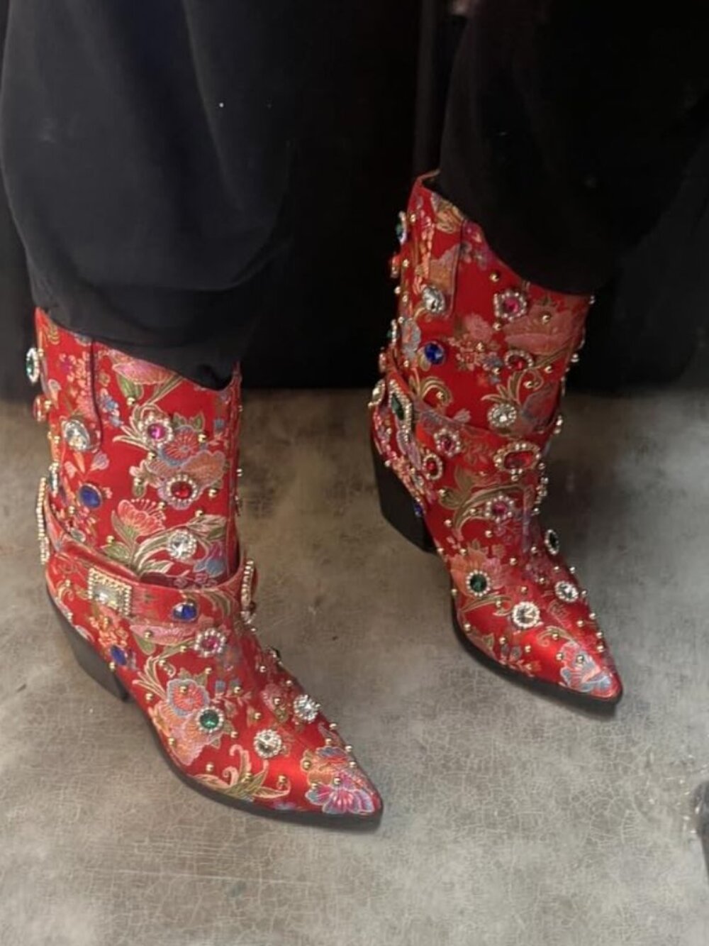 Rhinestone Mid Calf Pointed Boots - Picture 4 of 7